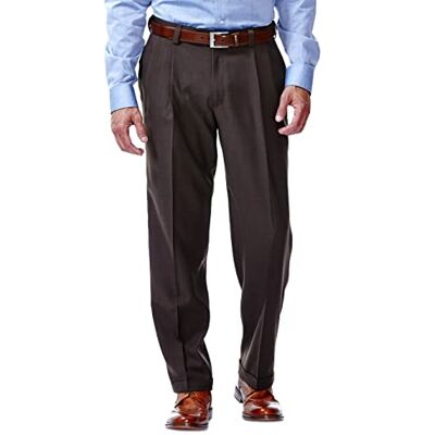 HD00219 Haggar ECLO Stria Gab rozszerzalna talia Pleat Front Dress Pant klasyczne spodnie, nieprzejrzyste, Brązowe stria, 44W / 29L HD00219 Haggar ECLO Stria Gab rozszerzalna talia Pleat Front Dress Pant klasyczne spodnie, nieprzejrzyste, Brązowe stria, 44W / 29L