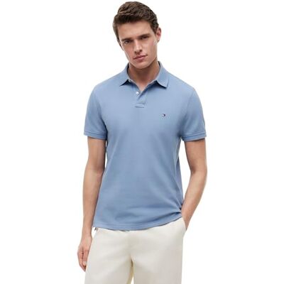 MW0MW17770 Tommy Hilfiger Męska koszulka polo z krótkim rękawem o regularnym kroju z zapięciem na guziki, Niebieski (Brisk Blue), M MW0MW17770 Tommy Hilfiger Męska koszulka polo z krótkim rękawem o regularnym kroju z zapięciem na guziki, Niebieski (Brisk Blue), M