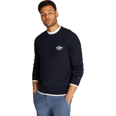 MW0MW38336 Tommy Hilfiger Męski graficzny bawełniany sweter Crew , niebieski, 3XL, Niebieski (pustynne niebo), 3XL MW0MW38336 Tommy Hilfiger Męski graficzny bawełniany sweter Crew , niebieski, 3XL, Niebieski (pustynne niebo), 3XL