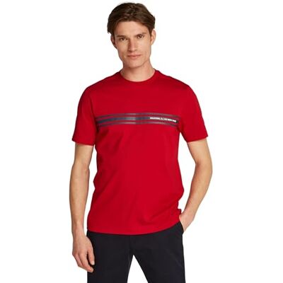 MW0MW37443 Tommy Hilfiger Męska koszulka Central Chest Stripe TEE S/S T-Shirt, czerwona, S, Czerwony (średni czerwony), S MW0MW37443 Tommy Hilfiger Męska koszulka Central Chest Stripe TEE S/S T-Shirt, czerwona, S, Czerwony (średni czerwony), S