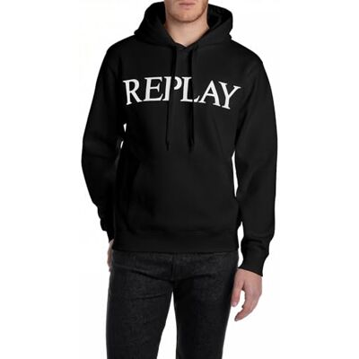 M3104 .000.23832 Replay Męska bluza z kapturem Basic, 098 BLACK, L M3104 .000.23832 Replay Męska bluza z kapturem Basic, 098 BLACK, L