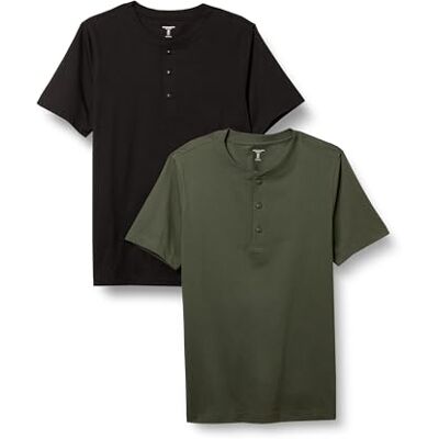 AEMN20298S24M_Dark Olive/Black Amazon Essentials Męska koszulka z krótkim rękawem, Henley, 2 sztuki, czarny/oliwkowy, rozmiar S AEMN20298S24M_Dark Olive/Black Amazon Essentials Męska koszulka z krótkim rękawem, Henley, 2 sztuki, czarny/oliwkowy, rozmiar S