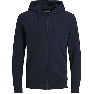 12181901 JACK & JONES Męska bluza z kapturem z zamkiem błyskawicznym, jednokolorowa, z zamkiem błyskawicznym, Navy Blazer/Fit:slim., XS 12181901 JACK & JONES Męska bluza z kapturem z zamkiem błyskawicznym, jednokolorowa, z zamkiem błyskawicznym, Navy Blazer/Fit:slim., XS