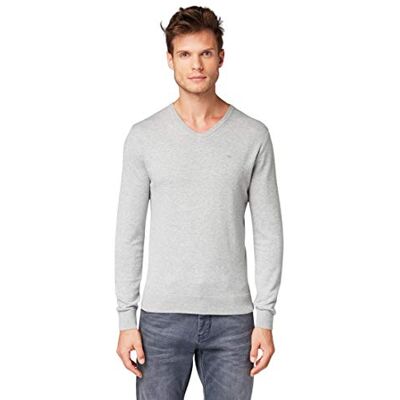 1012820 TOM TAILOR Męskie Sweter Basic 202212 Strickpullover V-Ausschnitt, 14427 Light Soft Grey Melange, 3XL 1012820 TOM TAILOR Męskie Sweter Basic 202212 Strickpullover V-Ausschnitt, 14427 Light Soft Grey Melange, 3XL