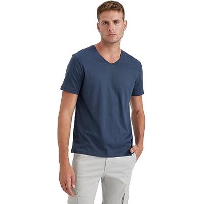 B0646AX DeFacto Męski Basic Slim Fit T-shirt męski z dekoltem w serek – klasyczny T-shirt dla mężczyzn, indygo, XS B0646AX DeFacto Męski Basic Slim Fit T-shirt męski z dekoltem w serek – klasyczny T-shirt dla mężczyzn, indygo, XS