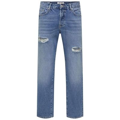 22035259-4830315 ONLY & SONS Onsedge Straight Destroy Box Tai DNM Otl, Light Medium Blue Denim, 28W / 32L 22035259-4830315 ONLY & SONS Onsedge Straight Destroy Box Tai DNM Otl, Light Medium Blue Denim, 28W / 32L