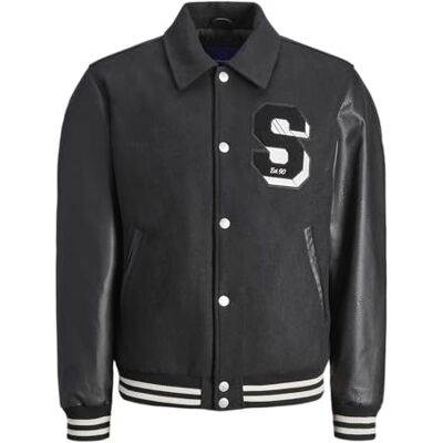 12260455 Jack & Jones męska kurtka uniwersytecka JORCARTER Varsity Wool Blend Bomber NOOS kurtka College, czarna, L, czarny, L 12260455 Jack & Jones męska kurtka uniwersytecka JORCARTER Varsity Wool Blend Bomber NOOS kurtka College, czarna, L, czarny, L