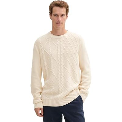 1043343 Tom Tailor Męski Basic sweter ze strukturą (1 opakowanie), 27469 Smooth Light Sand, M 1043343 Tom Tailor Męski Basic sweter ze strukturą (1 opakowanie), 27469 Smooth Light Sand, M