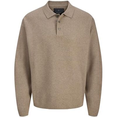 12285374-4866577 JACK & JONES Jprblabradfort Knit Polo, beż, M 12285374-4866577 JACK & JONES Jprblabradfort Knit Polo, beż, M