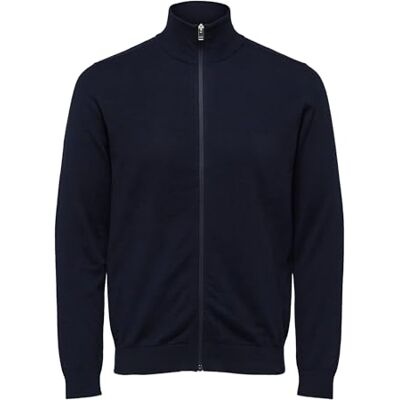 16074688 Męska kurtka z dzianiny Selected Basic, jednokolorowy bawełniany kardigan, SLHBERG Zip bluza z długim rękawem, granatowy blezer, S 16074688 Męska kurtka z dzianiny Selected Basic, jednokolorowy bawełniany kardigan, SLHBERG Zip bluza z długim rękawem, granatowy blezer, S