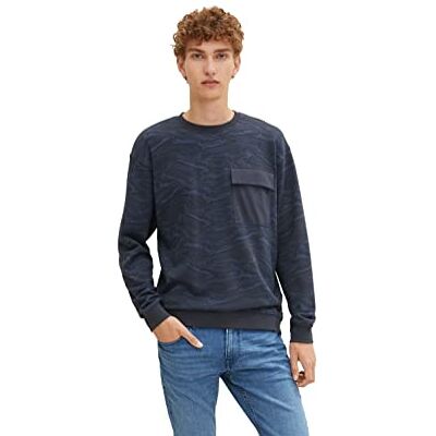 1032780 TOM TAILOR Denim Męskie Sweter ze wzorem , 30329 Dark Grey Blue Marble Print, XS 1032780 TOM TAILOR Denim Męskie Sweter ze wzorem , 30329 Dark Grey Blue Marble Print, XS
