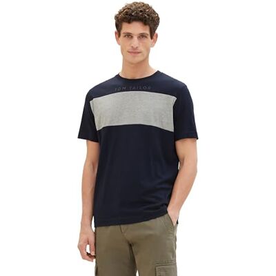 1040835 TOM TAILOR Męski Basic T-shirt z nadrukiem logo, 10668 Sky Captain Blue, L 1040835 TOM TAILOR Męski Basic T-shirt z nadrukiem logo, 10668 Sky Captain Blue, L