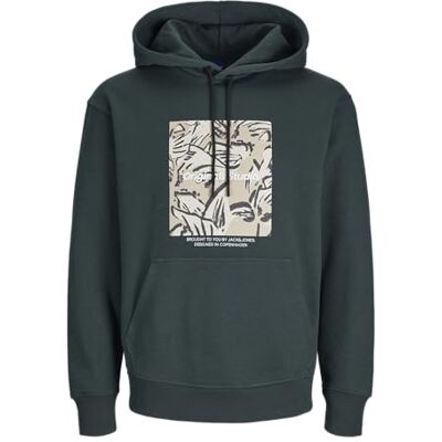 12266801 JACK & JONES Męska bluza z kapturem z nadrukiem, Forest River, S 12266801 JACK & JONES Męska bluza z kapturem z nadrukiem, Forest River, S