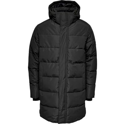 22020156 ONLY & SONS Męska kurtka pikowana, długa, czarny, XXL 22020156 ONLY & SONS Męska kurtka pikowana, długa, czarny, XXL