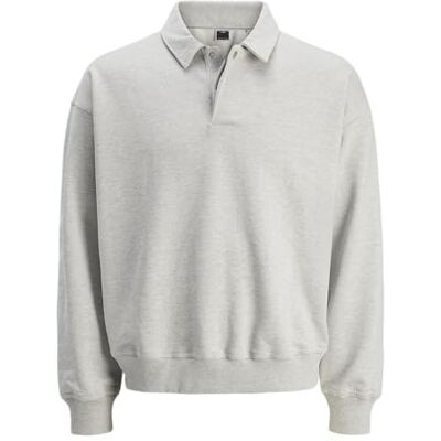 12273010-4703011 Jack & Jones Jcoconcrete Polo Sweat, jasnoszary melanżowy, S 12273010-4703011 Jack & Jones Jcoconcrete Polo Sweat, jasnoszary melanżowy, S