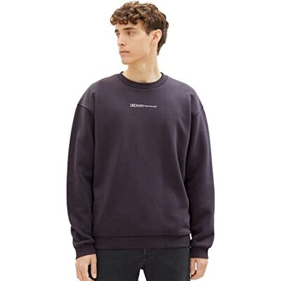 1038751 TOM TAILOR Denimowa męska bluza z okrągłym dekoltem i małym nadrukiem z logo, 29476-węgiel szary, L 1038751 TOM TAILOR Denimowa męska bluza z okrągłym dekoltem i małym nadrukiem z logo, 29476-węgiel szary, L