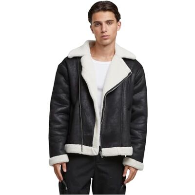 TB7048 Urban Classics M?ska kurtka Shearling Biker Jacket, ciep?a kurtka motocyklowa dla m??czyzn, ko?nierz ze sztucznego futra i mankiety, regularny krój, rozmiary S-5XL, czarny/bia?y piasek, XXL TB7048 Urban Classics M?ska kurtka Shearling Biker Jacket, ciep?a kurtka motocyklowa dla m??czyzn, ko?nierz ze sztucznego futra i mankiety, regularny krój, rozmiary S-5XL, czarny/bia?y piasek, XXL
