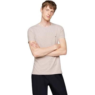 MW0MW10800HE6XXXL Tommy Hilfiger Męska koszulka z krótkim rękawem i okrągłym dekoltem ze stretchem slim fit, Brązowy (wrzosowy żwir), 3XL MW0MW10800HE6XXXL Tommy Hilfiger Męska koszulka z krótkim rękawem i okrągłym dekoltem ze stretchem slim fit, Brązowy (wrzosowy żwir), 3XL