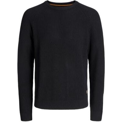 12278916-4775335 JACK & JONES Jjpannel Knit Crew Neck Aw25, czarny, S 12278916-4775335 JACK & JONES Jjpannel Knit Crew Neck Aw25, czarny, S