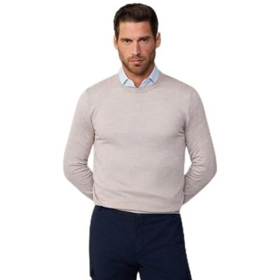 HM703173 Hackett London Męski sweter GMD Merino Silk Crew, Brązowy (kamień), S HM703173 Hackett London Męski sweter GMD Merino Silk Crew, Brązowy (kamień), S