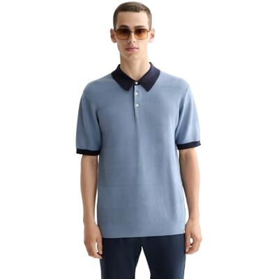 181319 Scotch & Soda Dzianinowa koszulka polo w paski o regularnym kroju, Wyblakły dżins 410, L 181319 Scotch & Soda Dzianinowa koszulka polo w paski o regularnym kroju, Wyblakły dżins 410, L