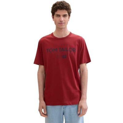 1041871 TOM TAILOR Męski Basic T-shirt z nadrukiem logo, 13721 Burgundy Dark Red, M 1041871 TOM TAILOR Męski Basic T-shirt z nadrukiem logo, 13721 Burgundy Dark Red, M