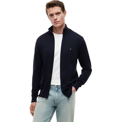 MW0MW36517 Tommy Hilfiger Męski Essential Cotton Zip Thru Sweter z zamkiem błyskawicznym, niebieski, M, Niebieski (pustynne niebo), M MW0MW36517 Tommy Hilfiger Męski Essential Cotton Zip Thru Sweter z zamkiem błyskawicznym, niebieski, M, Niebieski (pustynne niebo), M