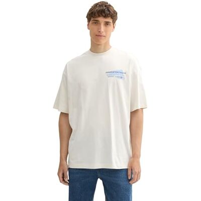 1043475 TOM TAILOR Denim Męski t-shirt oversized fit z nadrukiem logo, 10348 Gardenia White, M 1043475 TOM TAILOR Denim Męski t-shirt oversized fit z nadrukiem logo, 10348 Gardenia White, M