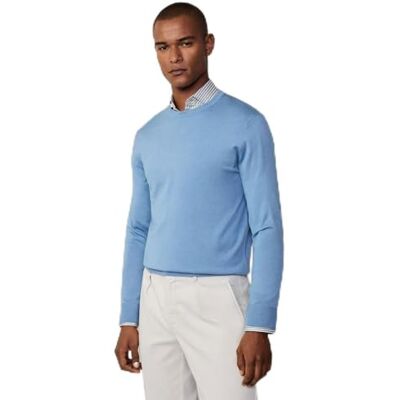 HM703173 Hackett London Męski sweter GMD Merino Silk Crew, Niebieski (Chambray), XL HM703173 Hackett London Męski sweter GMD Merino Silk Crew, Niebieski (Chambray), XL