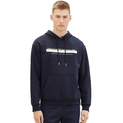 1038755 Męska bluza z kapturem TOM TAILOR Denim z nadrukowanym logo, 10668-niebieski kapitan nieba, XL 1038755 Męska bluza z kapturem TOM TAILOR Denim z nadrukowanym logo, 10668-niebieski kapitan nieba, XL