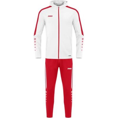 M9423 JAKO Męski dres treningowy poliester Power z kapturem, biały/czerwony, M M9423 JAKO Męski dres treningowy poliester Power z kapturem, biały/czerwony, M