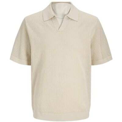 12275521-4754472 JACK & JONES Jprbluoliver Knit Split Neck męski, Mleczko Almond, M 12275521-4754472 JACK & JONES Jprbluoliver Knit Split Neck męski, Mleczko Almond, M