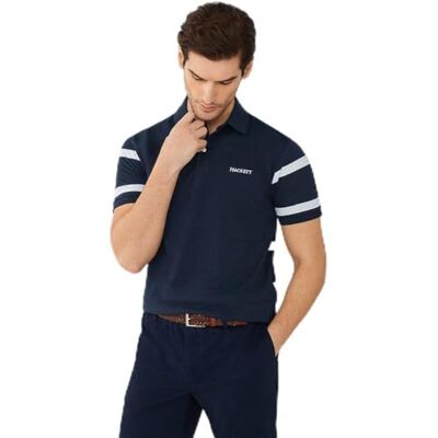 HM563312 Hackett London Męska koszulka polo Heritage H w paski, niebieska (granatowa), 3XL, Niebieski (granatowy), 3XL HM563312 Hackett London Męska koszulka polo Heritage H w paski, niebieska (granatowa), 3XL, Niebieski (granatowy), 3XL