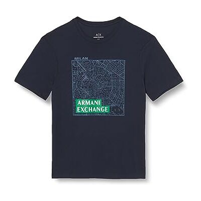 6RZTAH Armani Exchange Męski krój Regular Fit, Pima Cotton, Milan Map, nadrukowane logo Box T-Shirt, Navy Mi, XS 6RZTAH Armani Exchange Męski krój Regular Fit, Pima Cotton, Milan Map, nadrukowane logo Box T-Shirt, Navy Mi, XS