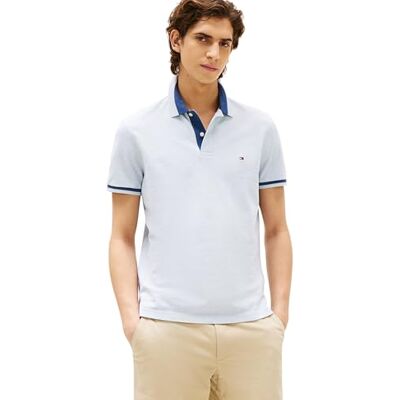 MW0MW40688 Tommy Hilfiger Męska koszulka polo S/S, Niebieski (Heathered Blue Bros B0802), L MW0MW40688 Tommy Hilfiger Męska koszulka polo S/S, Niebieski (Heathered Blue Bros B0802), L