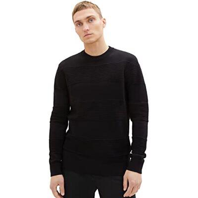 1038260 TOM TAILOR Denimowy męski sweter z dzianiny o strukturze bawełny, 29999-Czarny, S 1038260 TOM TAILOR Denimowy męski sweter z dzianiny o strukturze bawełny, 29999-Czarny, S