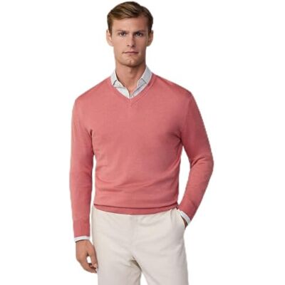 HM703175 Hackett London Męski sweter GMD Merino Silk V, Pomarańczowy (ciemna brzoskwinia), S HM703175 Hackett London Męski sweter GMD Merino Silk V, Pomarańczowy (ciemna brzoskwinia), S