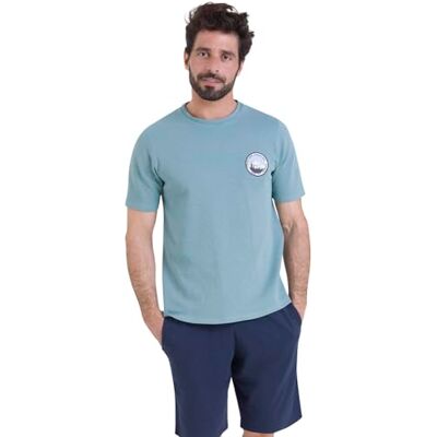 7P32 0579 Athena Homewear męska krótka piżama, oddychająca koszulka ze 100% bawełny, koszulka z krótkim rękawem i szortami certyfikat Oeko-Tex® Standard 100, Arctic Blue Top/Granatowe Pończochy, S 7P32 0579 Athena Homewear męska krótka piżama, oddychająca koszulka ze 100% bawełny, koszulka z krótkim rękawem i szortami certyfikat Oeko-Tex® Standard 100, Arctic Blue Top/Granatowe Pończochy, S