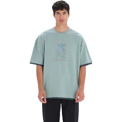 S2423WM12192AK Dagi Men's Mint Green Short Sleeve Crew Neck View Regular T-shirt, miętowa zieleń, L, miętowy zielony, L S2423WM12192AK Dagi Men's Mint Green Short Sleeve Crew Neck View Regular T-shirt, miętowa zieleń, L, miętowy zielony, L
