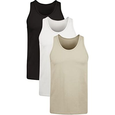 TOG393 Hanes Męskie Originals Stretch Cotton Pack, Odprowadzające wilgoć tank topy, bez metki, 3-pak, Biały/brązowy/czarny, L TOG393 Hanes Męskie Originals Stretch Cotton Pack, Odprowadzające wilgoć tank topy, bez metki, 3-pak, Biały/brązowy/czarny, L