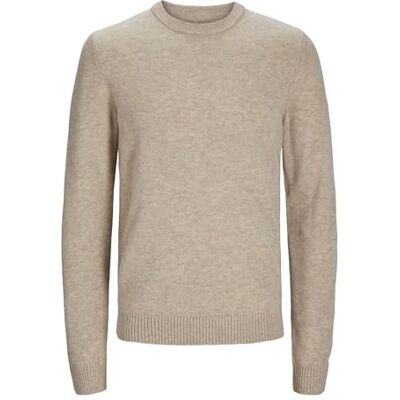 12216799 JACK & JONES Męski sweter z dzianiny z okrągłym dekoltem, jednokolorowy sweter z dzianiny z okrągłym dekoltem, owsianka, XS 12216799 JACK & JONES Męski sweter z dzianiny z okrągłym dekoltem, jednokolorowy sweter z dzianiny z okrągłym dekoltem, owsianka, XS
