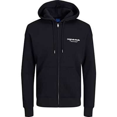 12241691 JACK & JONES Męska kurtka z kapturem z nadrukiem, czarny, S 12241691 JACK & JONES Męska kurtka z kapturem z nadrukiem, czarny, S