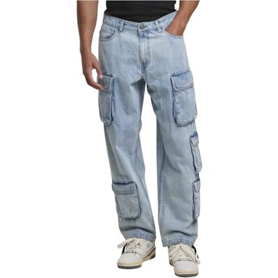 TB7322-12689 Urban Classics Męskie spodnie cargo Multi Pocket Denim Cargo, luźne męskie spodnie cargo, proste nogawki, rozmiary 28-38, New Light Blue Washed, 33 TB7322-12689 Urban Classics Męskie spodnie cargo Multi Pocket Denim Cargo, luźne męskie spodnie cargo, proste nogawki, rozmiary 28-38, New Light Blue Washed, 33