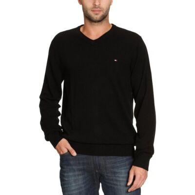 857803341 / LAMBSWOOL V-NK CF Tommy Hilfiger Męski sweter , Czarny (Flag Black), 48 857803341 / LAMBSWOOL V-NK CF Tommy Hilfiger Męski sweter , Czarny (Flag Black), 48