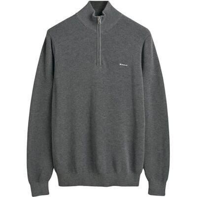8040523 GANT Męski sweter bawełniany z zamkiem błyskawicznym, ciemnoszary melanż, L 8040523 GANT Męski sweter bawełniany z zamkiem błyskawicznym, ciemnoszary melanż, L