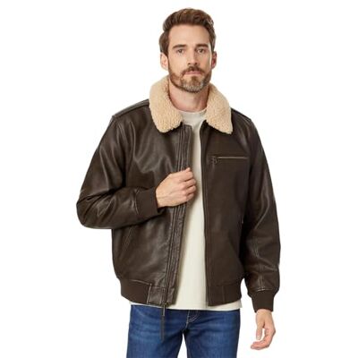 LM3RU804-BRN-01-SM Levi's Męska kurtka męska ze sztucznej skóry Aviator Bomber Jacket with Sherpa Collar kurtka, brązowy, S LM3RU804-BRN-01-SM Levi's Męska kurtka męska ze sztucznej skóry Aviator Bomber Jacket with Sherpa Collar kurtka, brązowy, S
