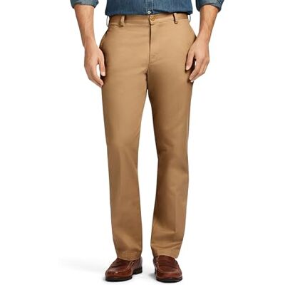 4534383 IZOD Męskie amerykańskie chinosy płaskie przednie spodnie slim fit, Angielski khaki, 38W / 32L 4534383 IZOD Męskie amerykańskie chinosy płaskie przednie spodnie slim fit, Angielski khaki, 38W / 32L
