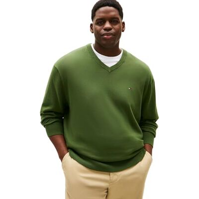 MW0MW43012 Tommy Hilfiger Męski sweter BT-Essential Cotton V Neck-B , zielony, XXL_Plus, Zielony (Mountain Pine), XXL MW0MW43012 Tommy Hilfiger Męski sweter BT-Essential Cotton V Neck-B , zielony, XXL_Plus, Zielony (Mountain Pine), XXL