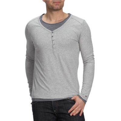 1953417225 Tommy Jeans Męska długa regularna koszulka z długim rękawem, Wielokolorowy (Lt Grey Htr/Peacoat), 54 1953417225 Tommy Jeans Męska długa regularna koszulka z długim rękawem, Wielokolorowy (Lt Grey Htr/Peacoat), 54