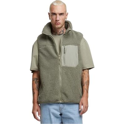 TB6723 Urban Classics Męska kamizelka Sherpa Vest, męska kamizelka z wysokim kołnierzem, kieszeń przednia z zamkiem błyskawicznym, materiał Sherpa, zielony (palegreen), XL TB6723 Urban Classics Męska kamizelka Sherpa Vest, męska kamizelka z wysokim kołnierzem, kieszeń przednia z zamkiem błyskawicznym, materiał Sherpa, zielony (palegreen), XL